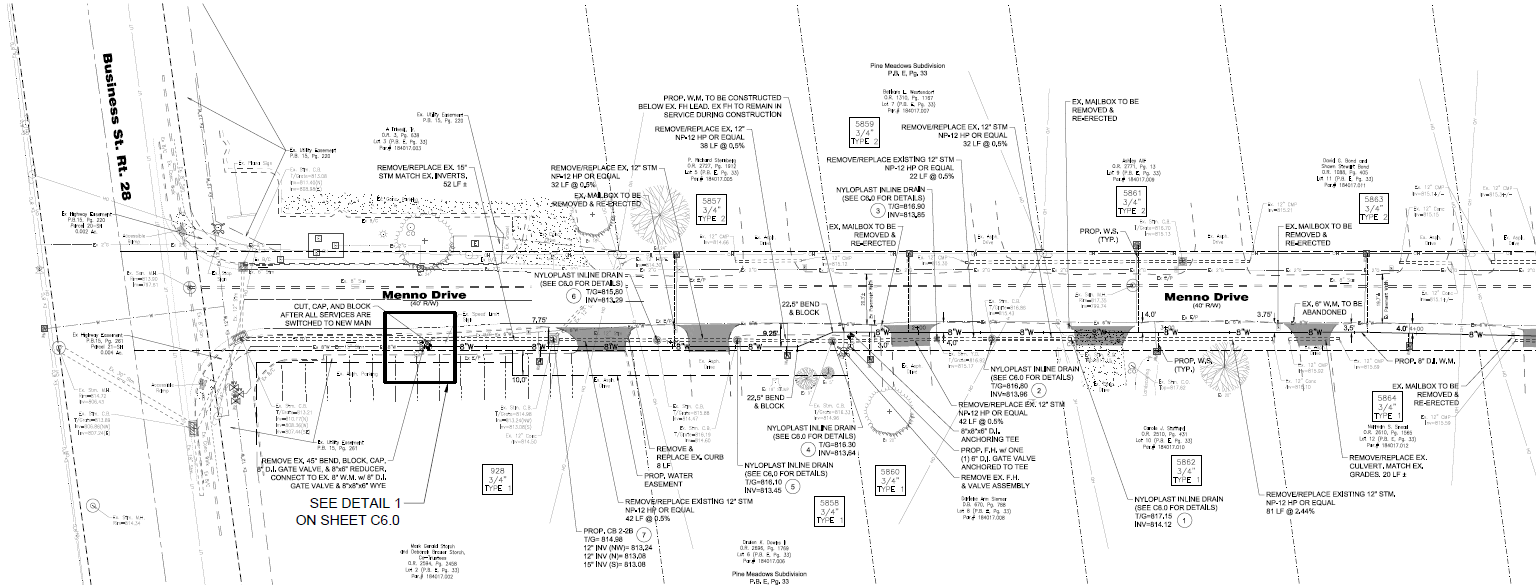 Engineering blueprint with labeled sections and measurements.
