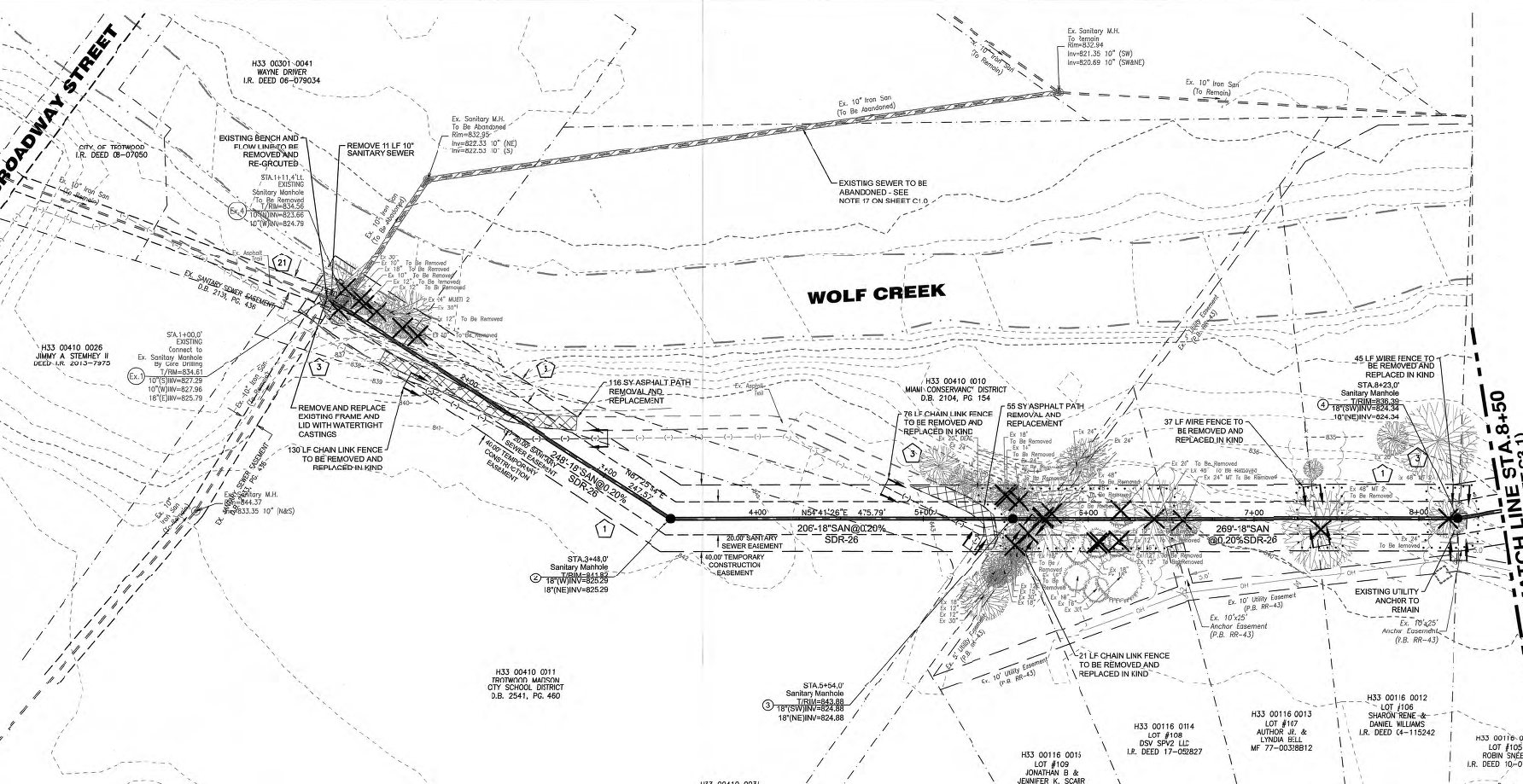 Architectural site plan with roads, property lines, and structures marked.