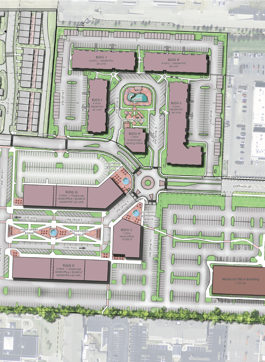 The District at Deerfield - Deerfield Twp, OH Site plan showing buildings, roads, and landscaping.