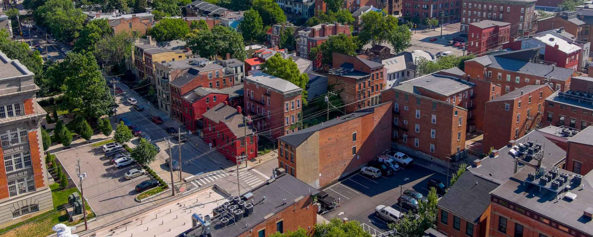 aerial photo of historic buildings