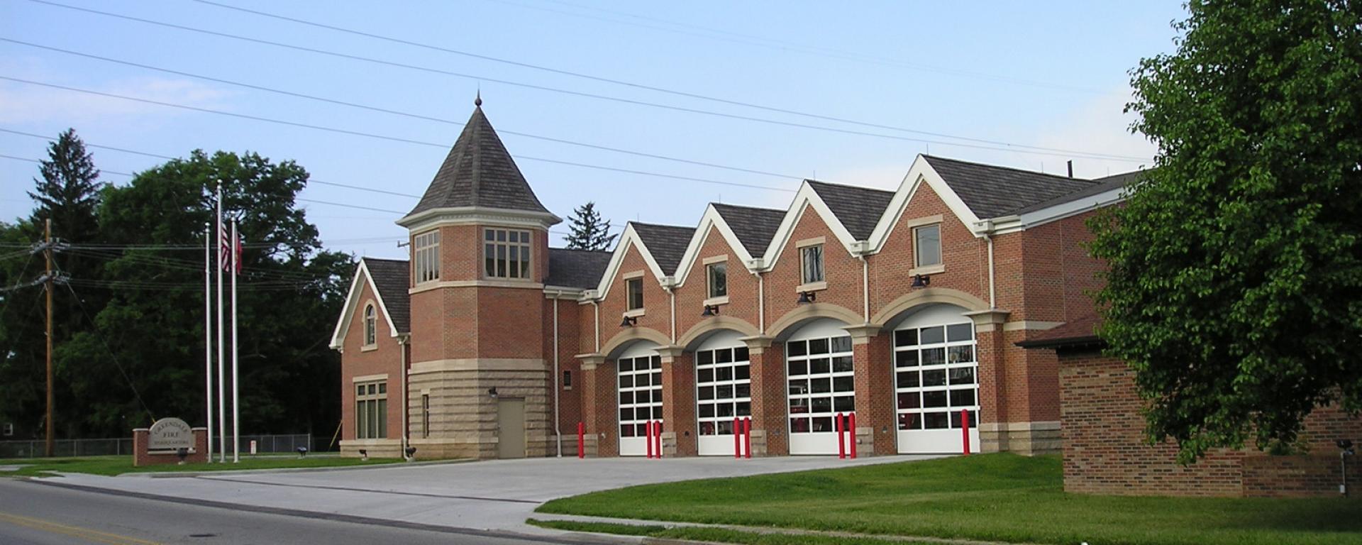 street view of firehouse front and garage doors