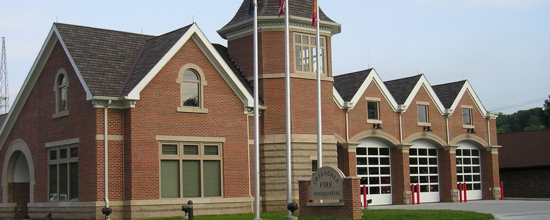 street view of firehouse front and garage doors