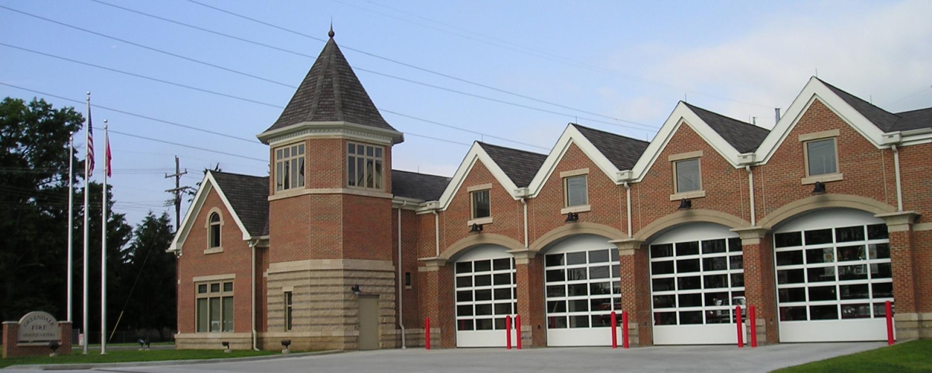 street view of firehouse front and garage doors