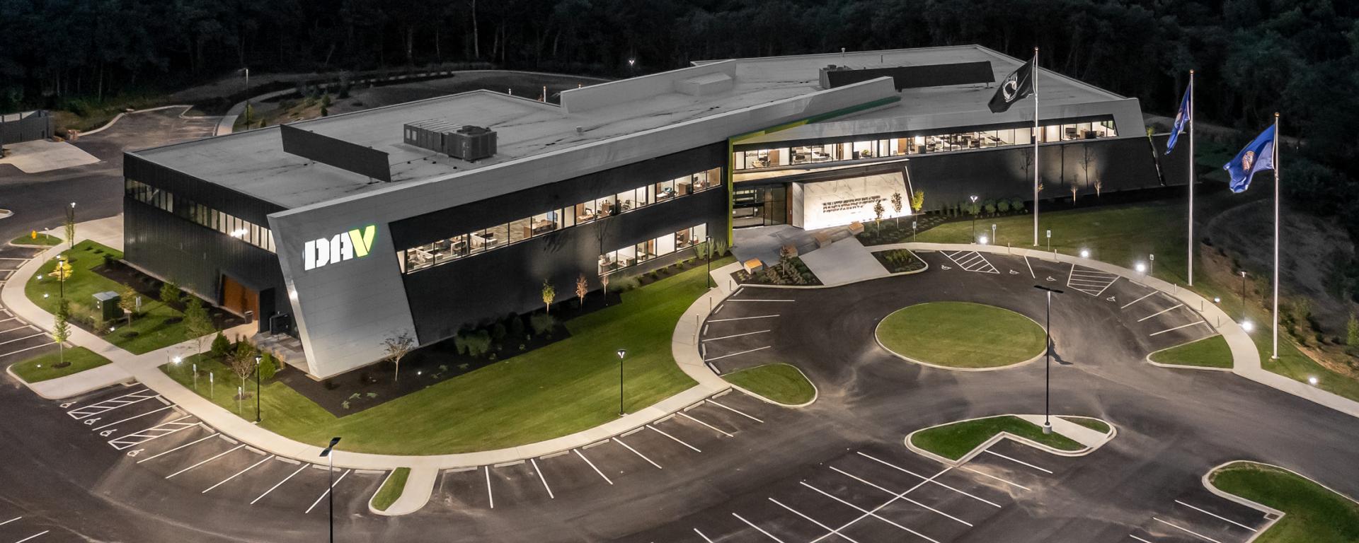 aerial photo of office campus at night