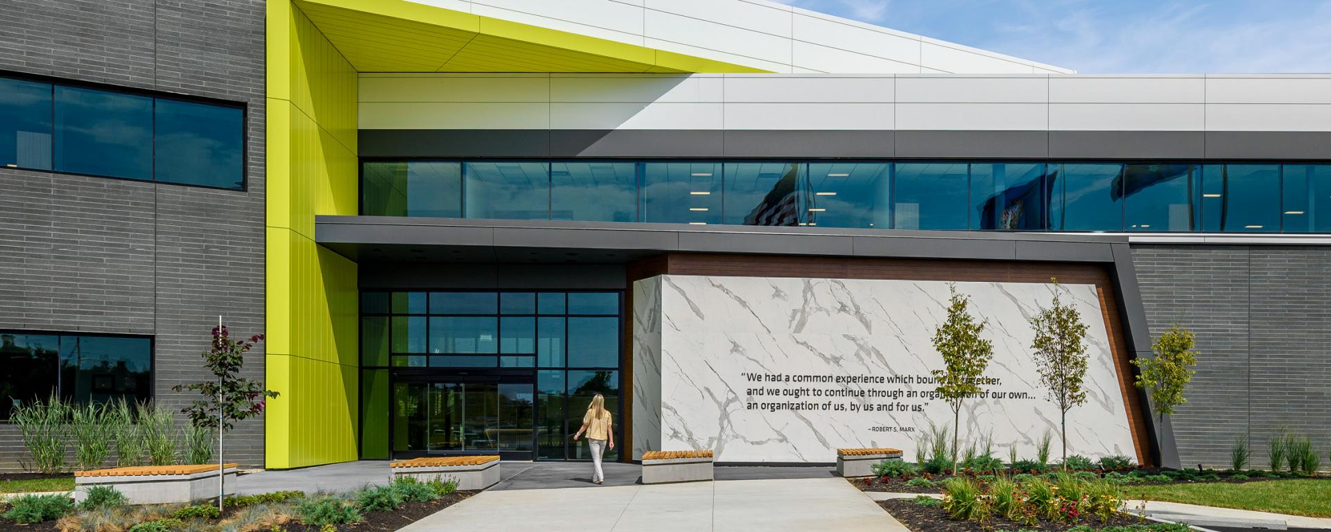 person entering an office building