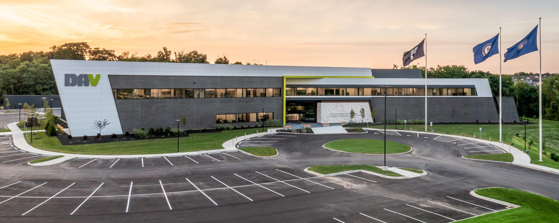 aerial photo of office building at sunset