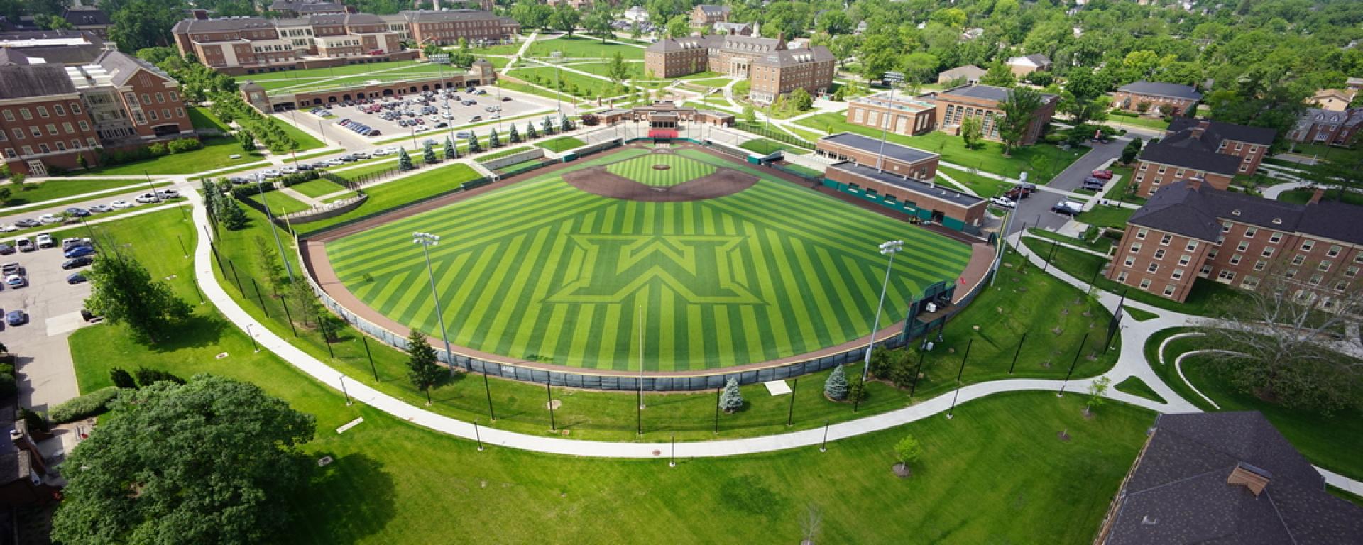 aerial image of baseball field 