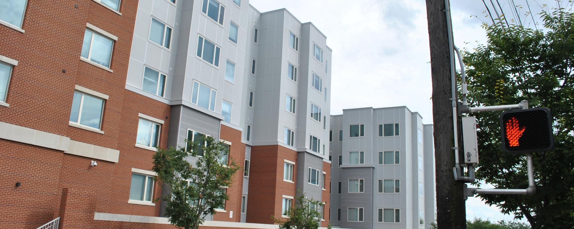 streetscape of apartment building