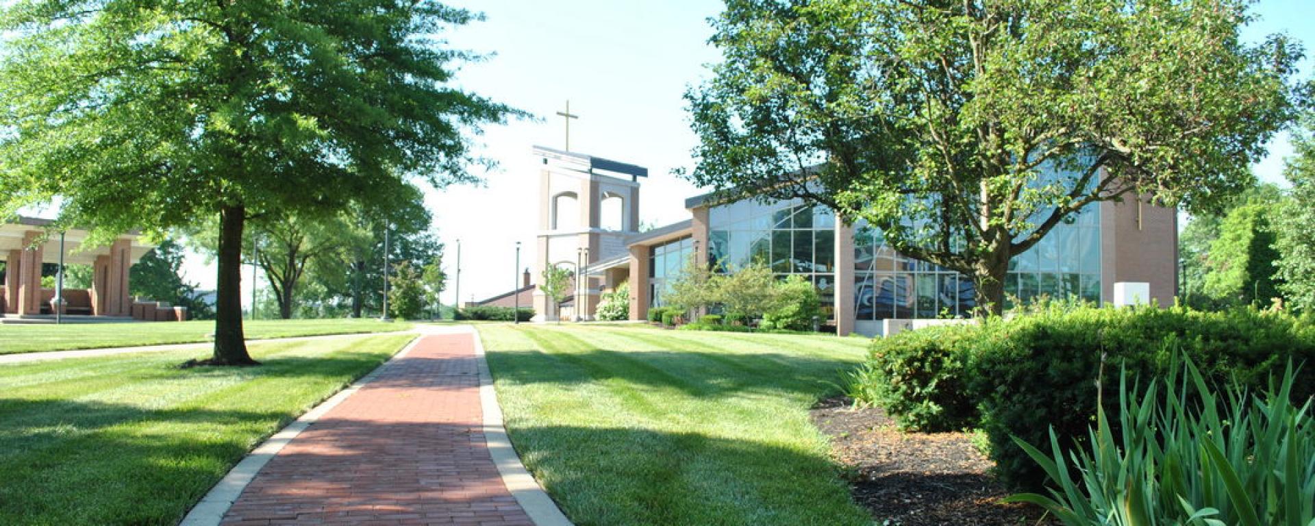 walkway and landscaping outside chapel