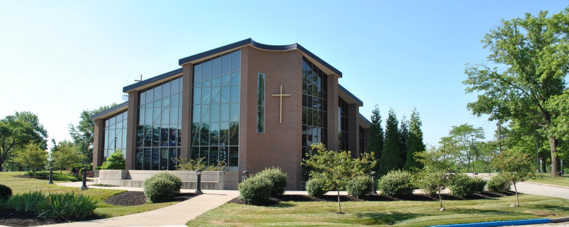landscaping and side profile of chapel