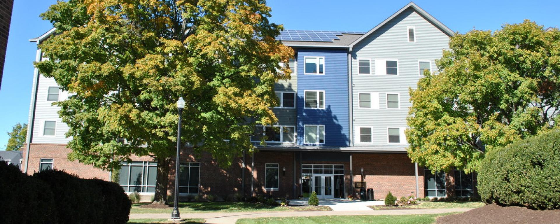 side profile of student housing during summer