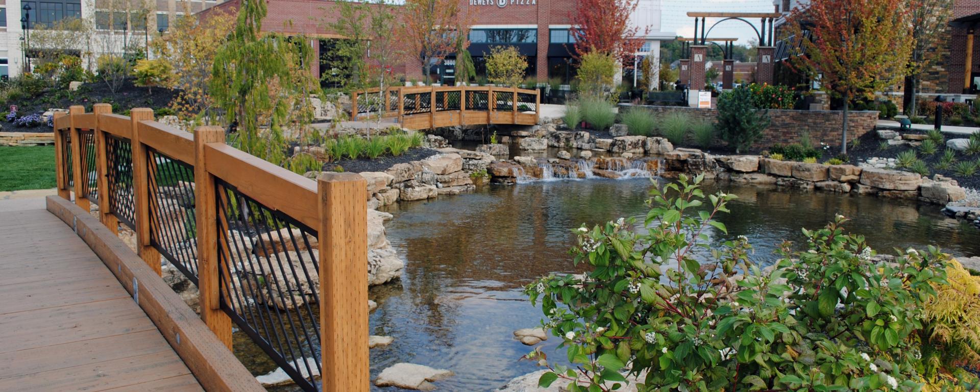 bridge over landscape pond