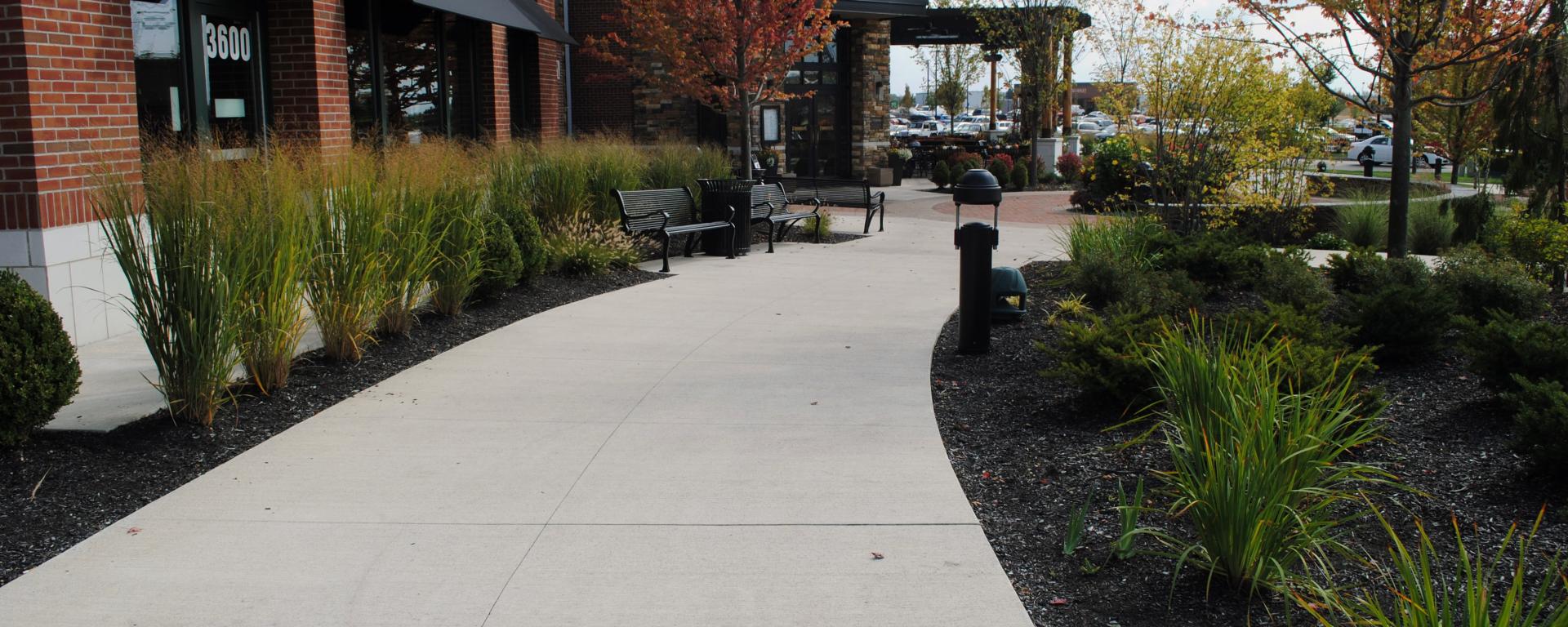 street scape along retail building