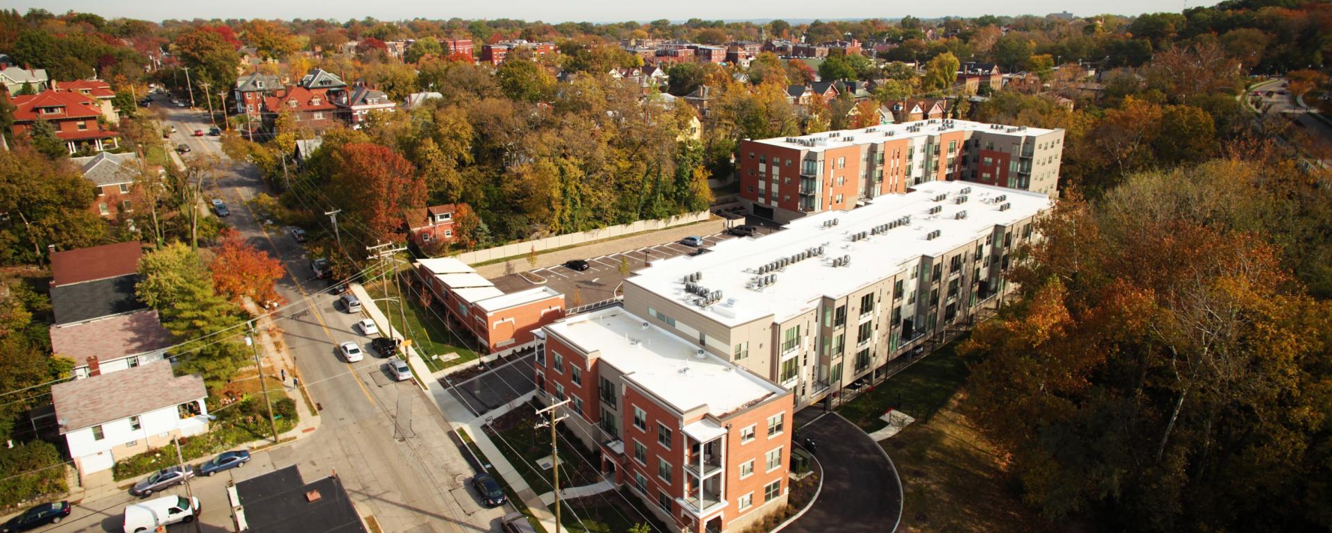 aerial view of apartment building 