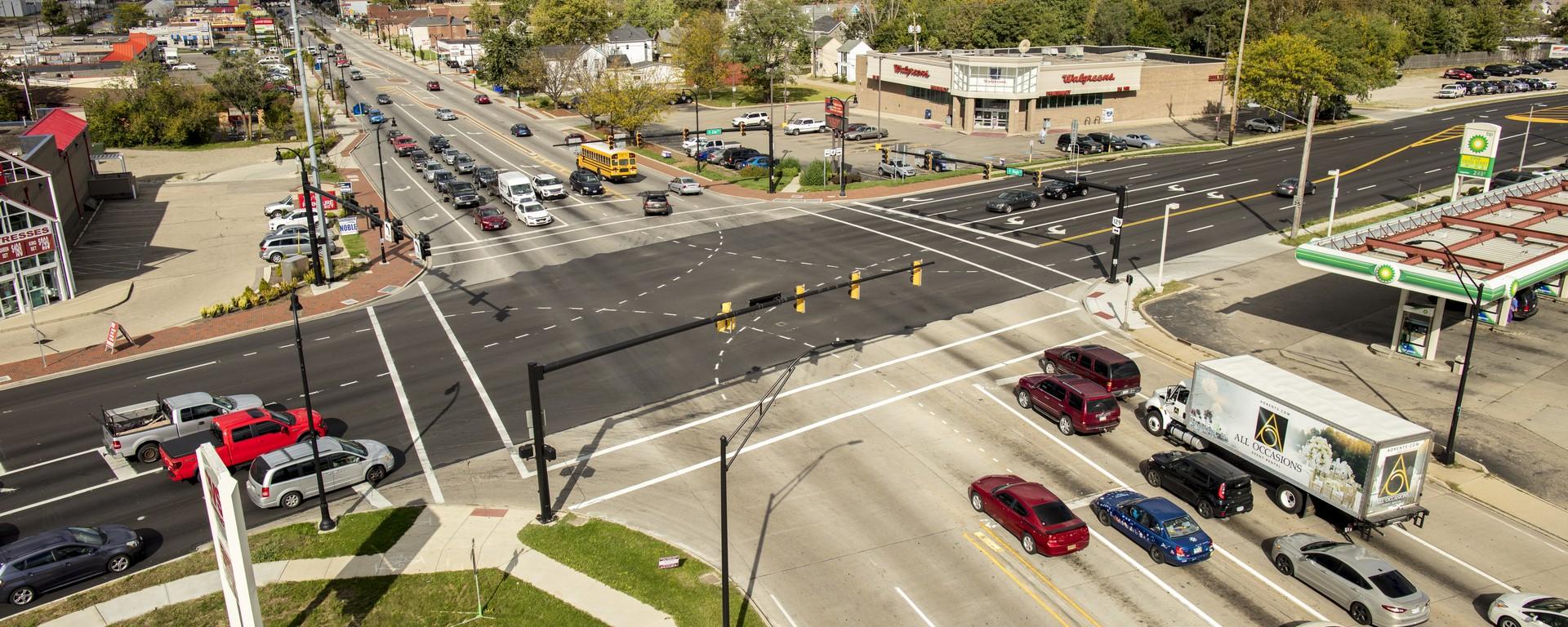 stoplight at roadway intersection