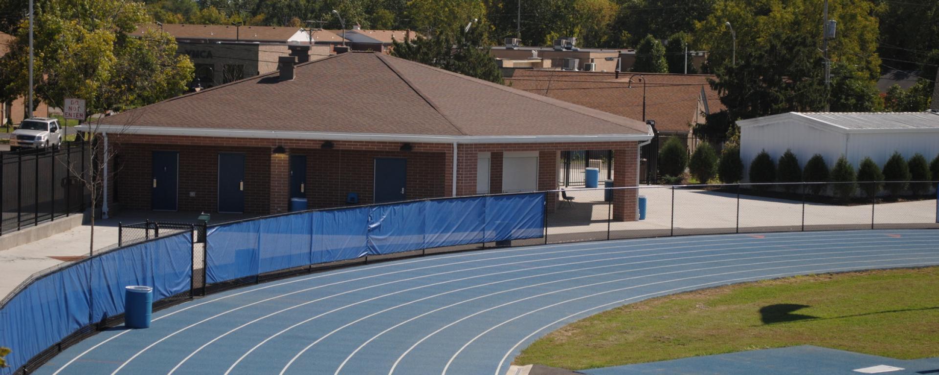 blue paved track