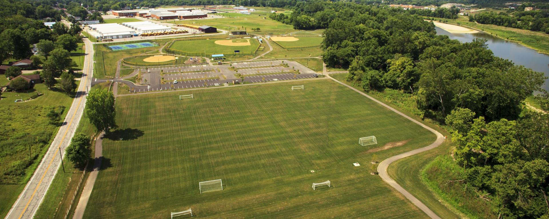 aerial of athletic fields 