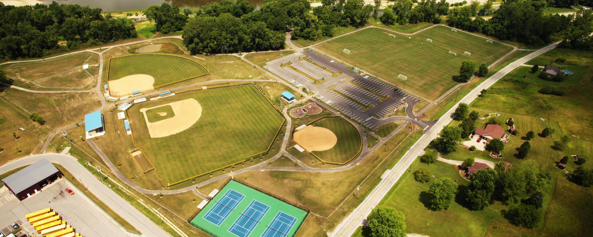 aerial of park and athletic fields