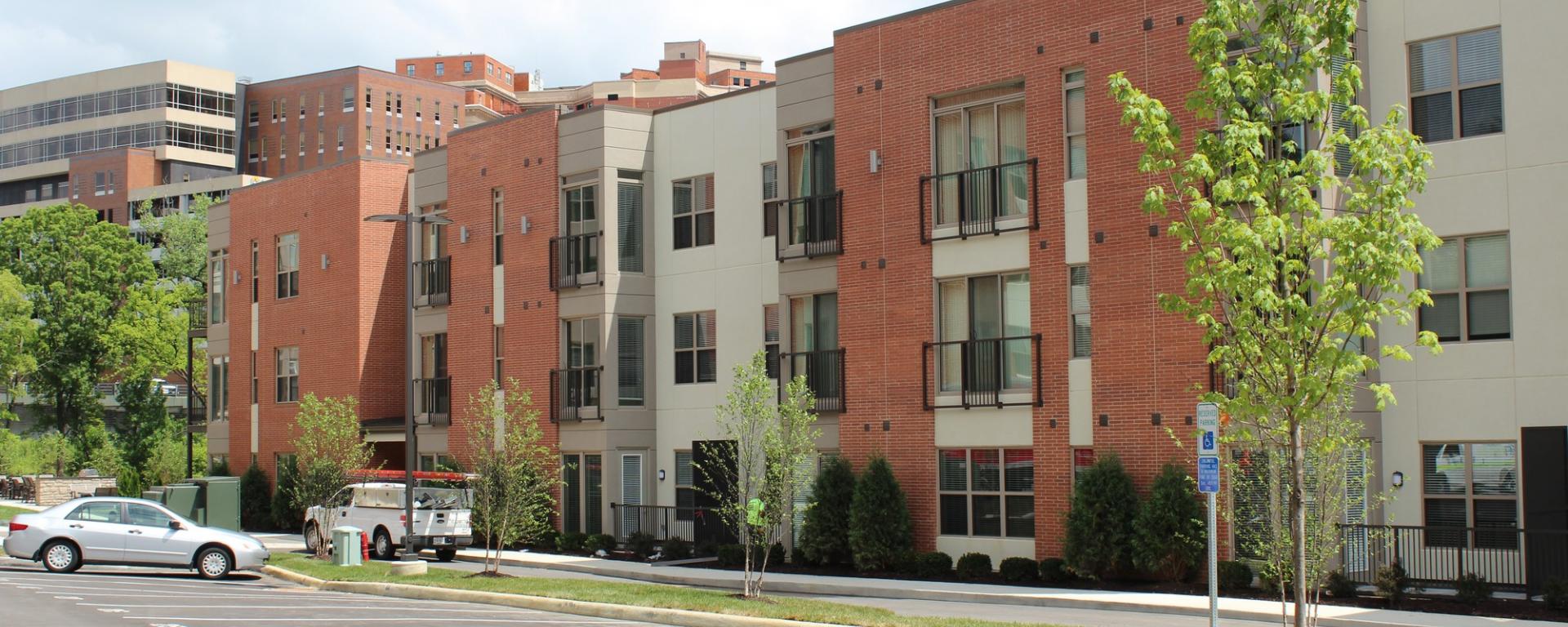 parking lot view of apartment building