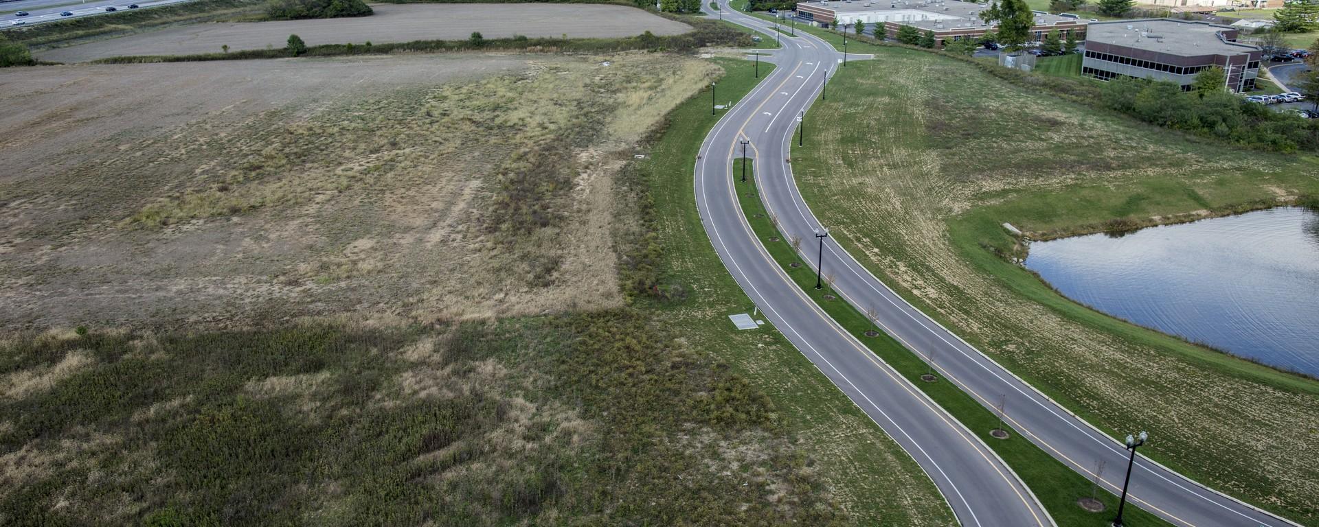 aerial of two lane road