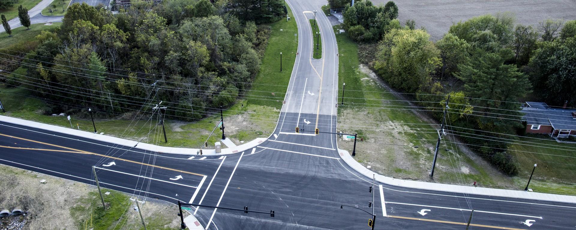 aerial of 4 way intersection