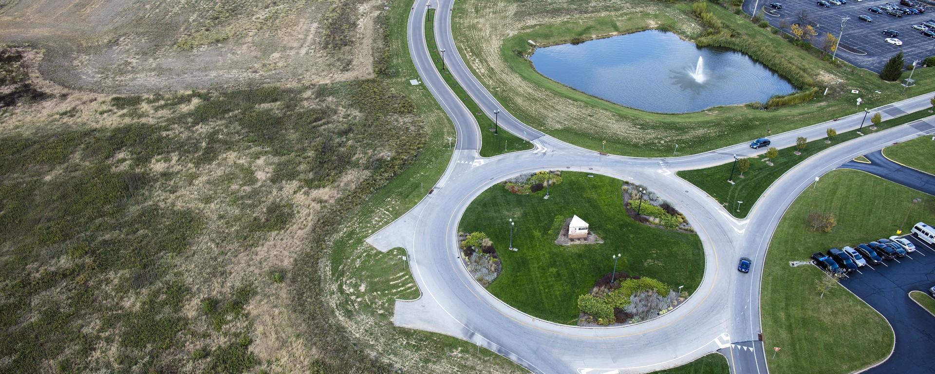 aerial of roadway roudabout