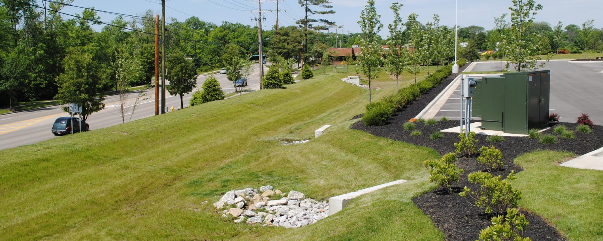 drainage basin along nearby highway