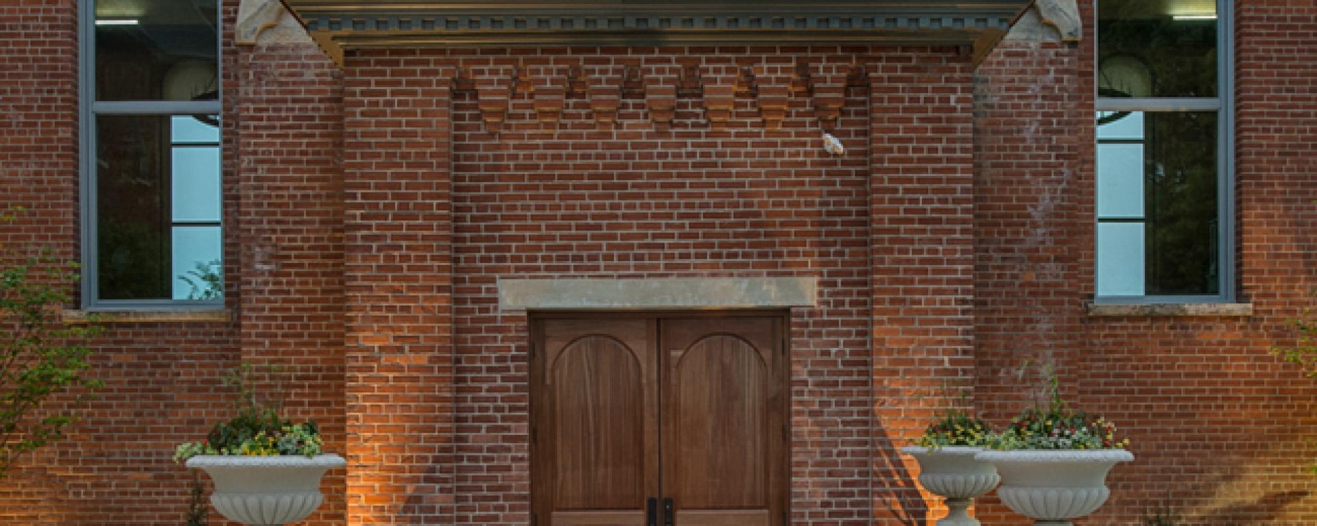 front entrance at night