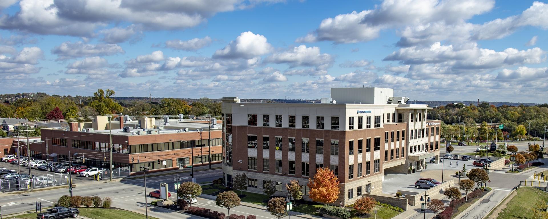 Aerial of building on sunny day