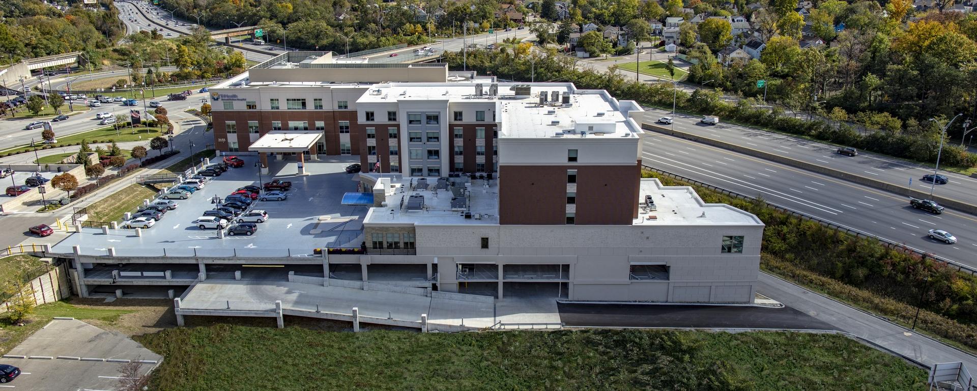 side profile aerial of building