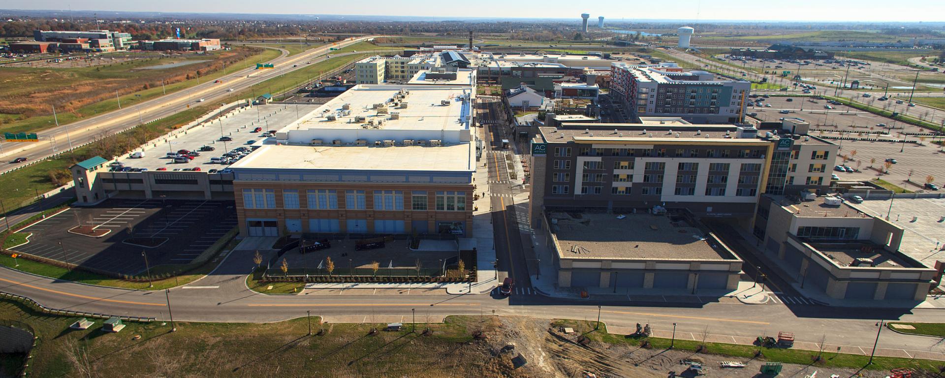 aerial photo of shopping center