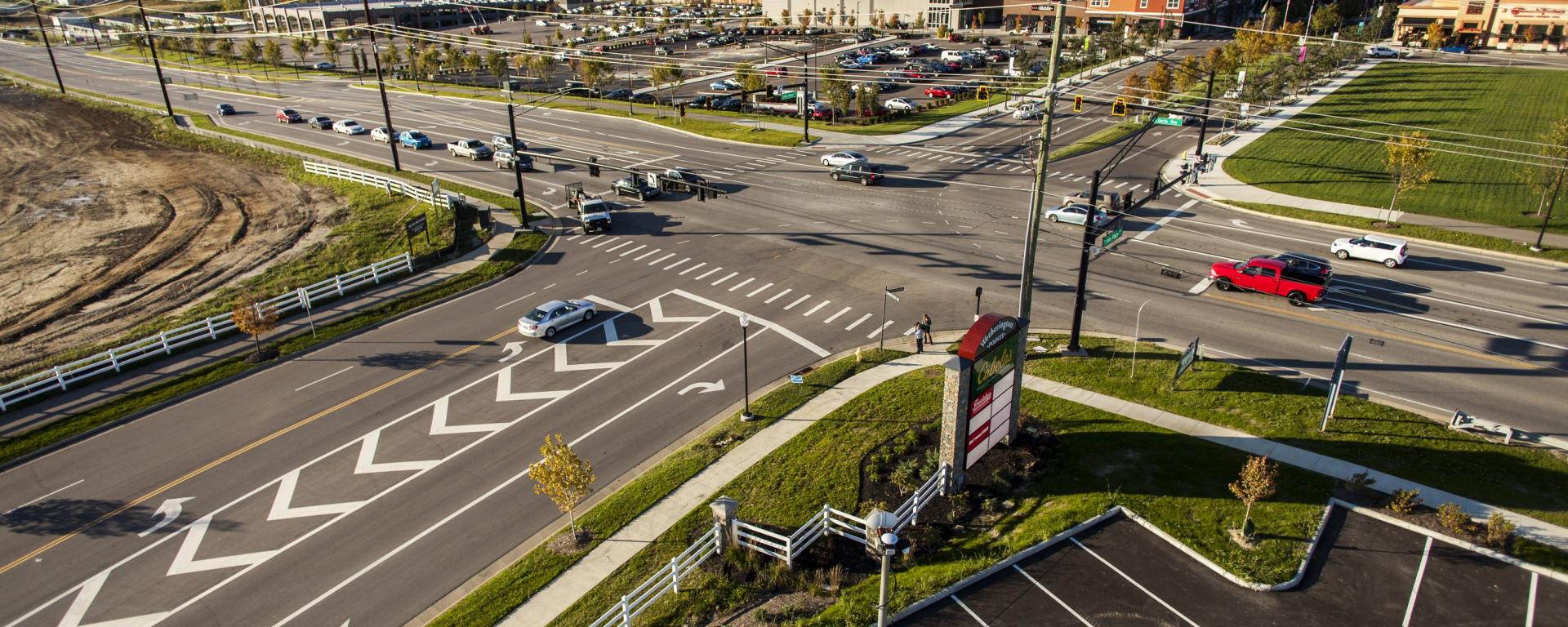 aerial of roadway intersection