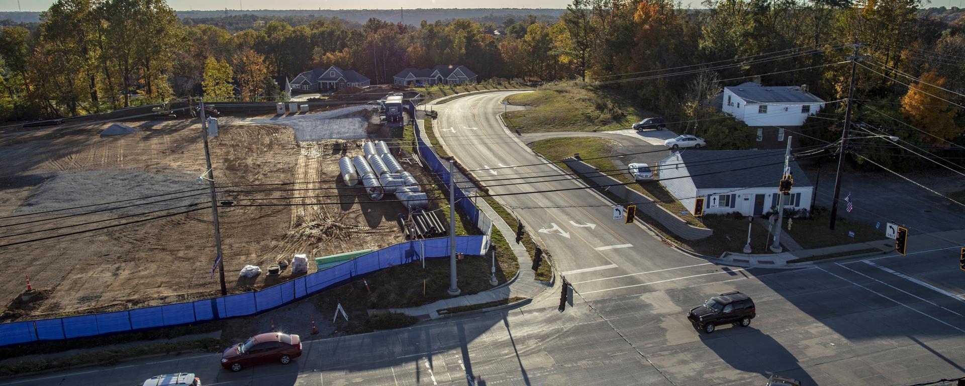 aerial of intersection of roadway