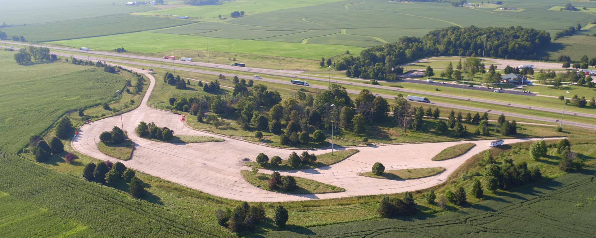 aerial view of an interstate rest area