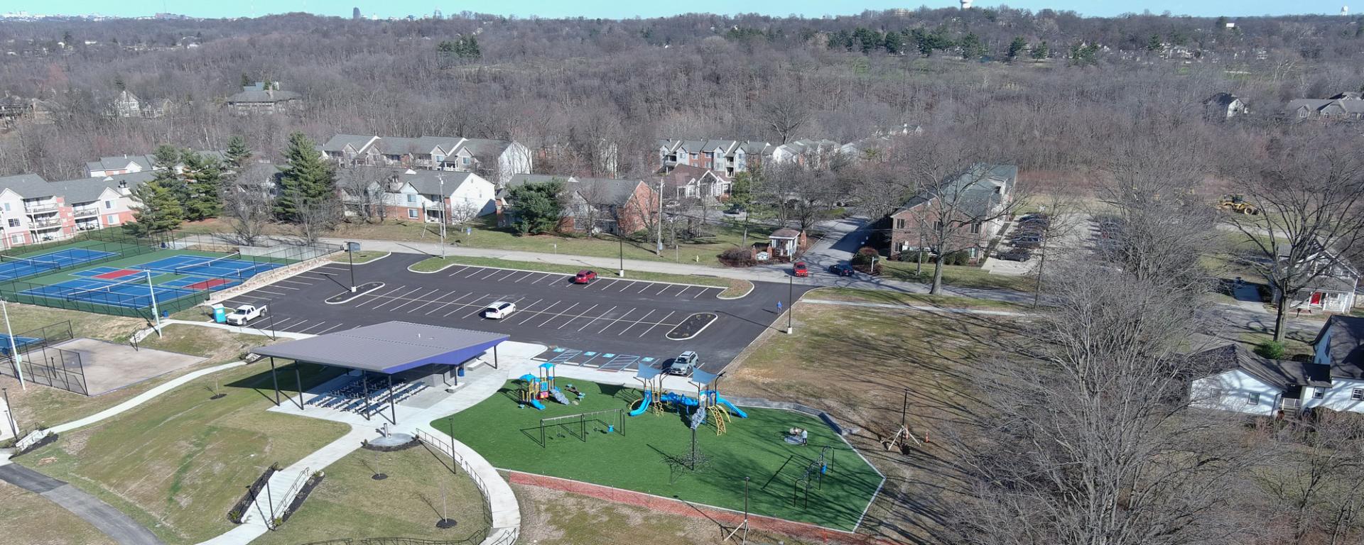 aerial photo of playground and pavilion