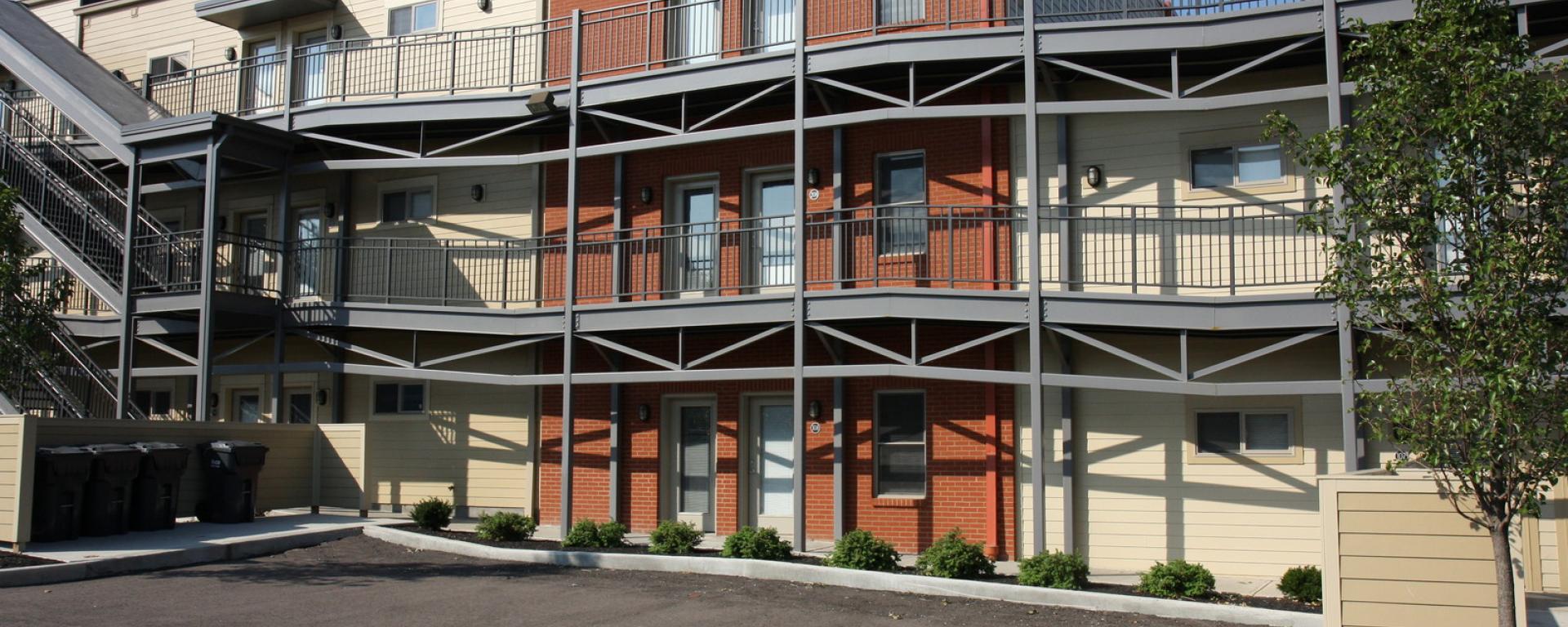 view of building's exterior walkways 