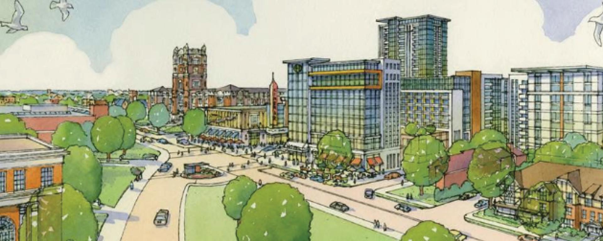 illustration of mixed use development streetscape