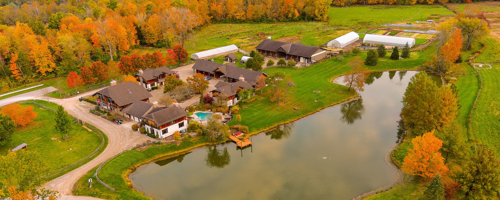 aerial photo of aberlin springs community farm buildings