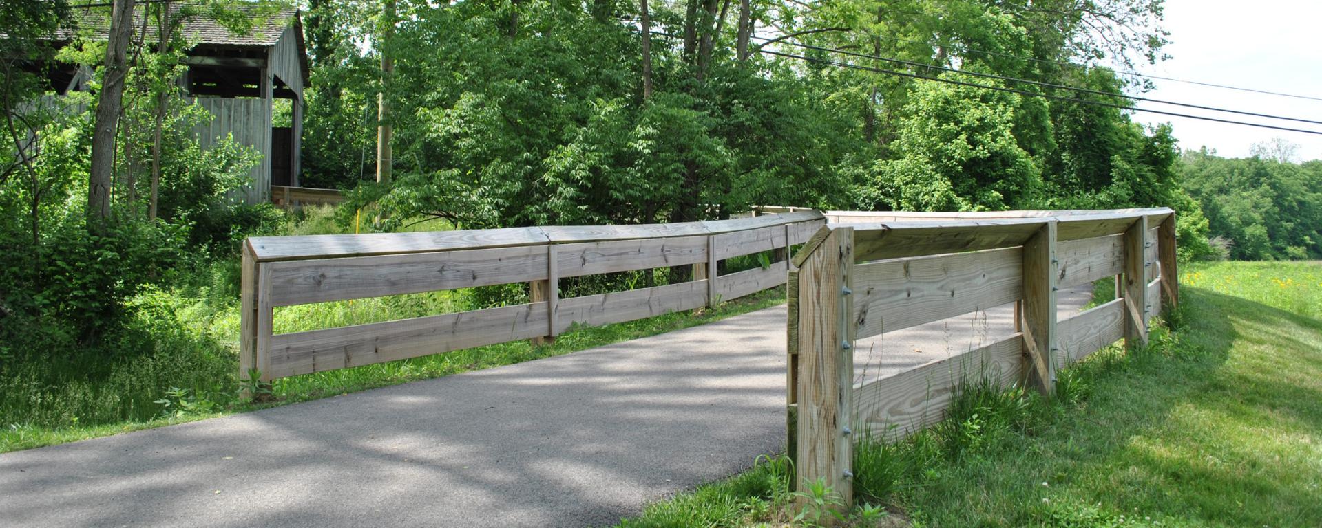 park trail to covered bridge
