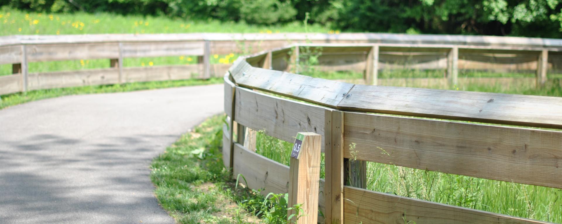 park trail with wood railings