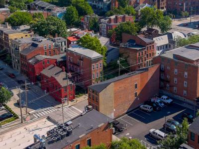 aerial photo of historic buildings