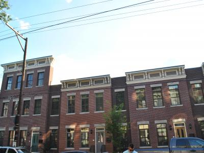 streetscape of townhomes