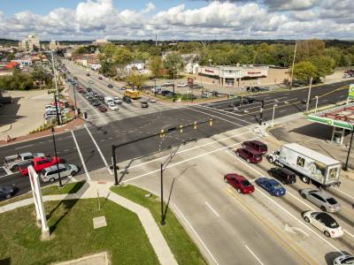 stoplight at roadway intersection