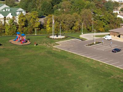 Highland Heights Municipal Building aerial view of playground and back of building
