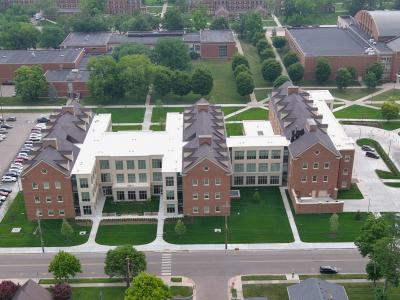 Miami University Health Science Center - Oxford, OH aerial photo of brick building and green lawn