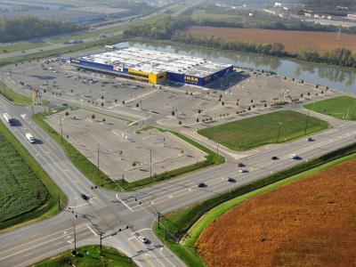 aerial of roadway intersection
