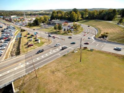 US 50-SR 131-Milford Parkway Intersection Improvements aerial of roadway intersection