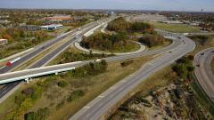 aerial photo of interstate exit ramp